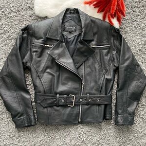 Vintage Cosa Nova Black Leather Biker Jacket